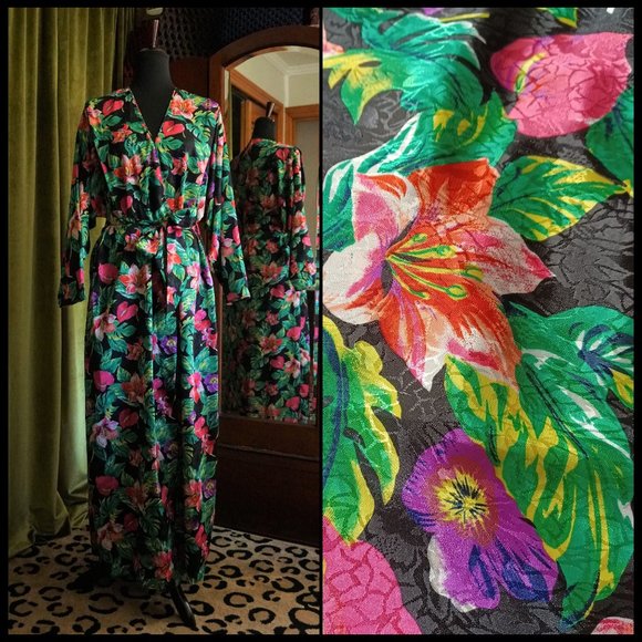 Mint Condition Vintage Tropical Jungle Print Dressing Gown With Pockets - Picture 1 of 10